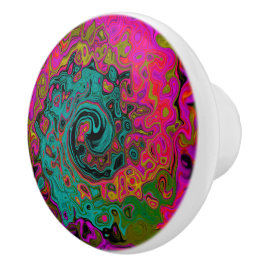 Trippy Turquoise Abstracte Retro Vloeibare Draaiko Keramische Knop