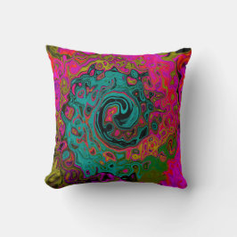Trippy Turquoise Abstracte Retro Vloeibare Draaiko Kussen