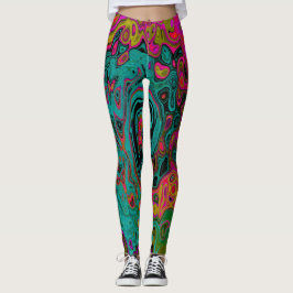 Trippy Turquoise Abstracte Retro Vloeibare Draaiko Leggings