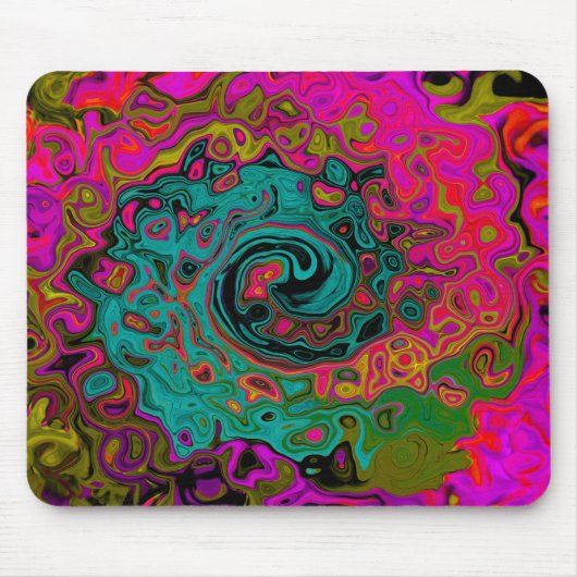 Trippy Turquoise Abstracte Retro Vloeibare Draaiko Muismat (Voorkant)