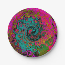 Trippy Turquoise Abstracte Retro Vloeibare Draaiko Papieren Bordje