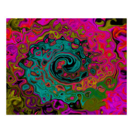 Trippy Turquoise Abstracte Retro Vloeibare Draaiko Perfect Poster