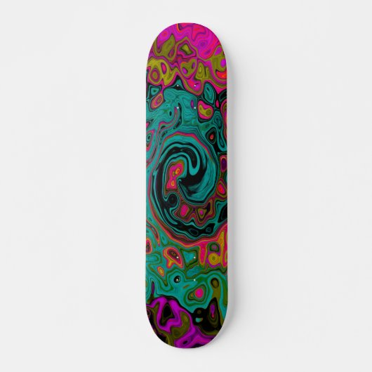 Trippy Turquoise Abstracte Retro Vloeibare Draaiko Persoonlijk Skateboard (Voorkant)