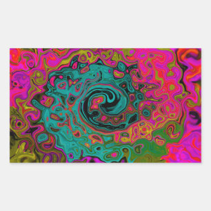 Trippy Turquoise Abstracte Retro Vloeibare Draaiko Rechthoekige Sticker