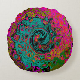 Trippy Turquoise Abstracte Retro Vloeibare Draaiko Rond Kussen