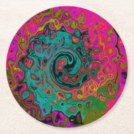 Trippy Turquoise Abstracte Retro Vloeibare Draaiko Ronde Kartonnen Onderzetter