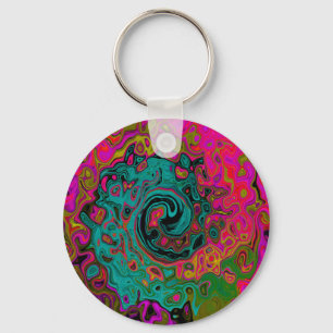 Trippy Turquoise Abstracte Retro Vloeibare Draaiko Sleutelhanger