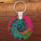 Trippy Turquoise Abstracte Retro Vloeibare Draaiko Sleutelhanger (Voorkant)