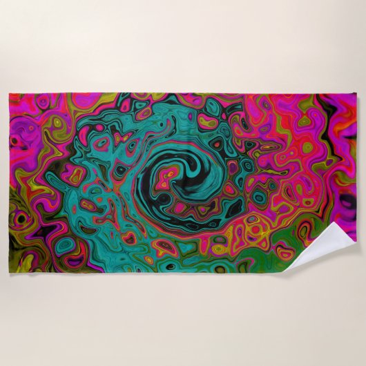 Trippy Turquoise Abstracte Retro Vloeibare Draaiko Strandlaken (Voorkant)