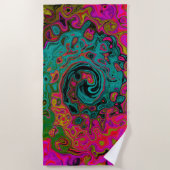 Trippy Turquoise Abstracte Retro Vloeibare Draaiko Strandlaken (Voorkant)