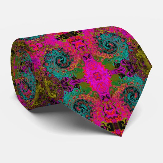Trippy Turquoise Abstracte Retro Vloeibare Draaiko Stropdas (Opgerold)