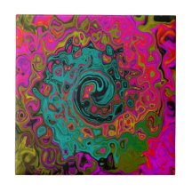 Trippy Turquoise Abstracte Retro Vloeibare Draaiko