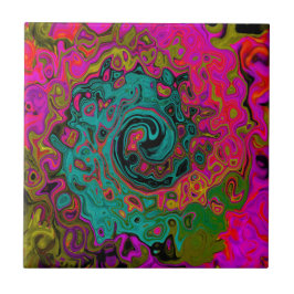 Trippy Turquoise Abstracte Retro Vloeibare Draaiko Tegeltje