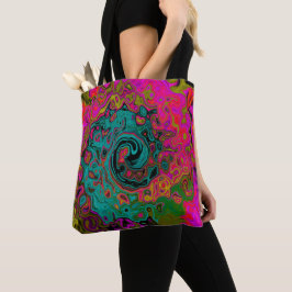 Trippy Turquoise Abstracte Retro Vloeibare Draaiko Tote Bag