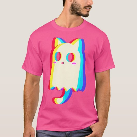 Trippy Vaporwave Ghost Cat Halloween Techno Rave E T-shirt (Voorkant)