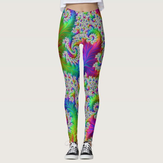 Trippy Vibrant Bold Trippy Rainbow Spiral Fractal Leggings (Voorkant)