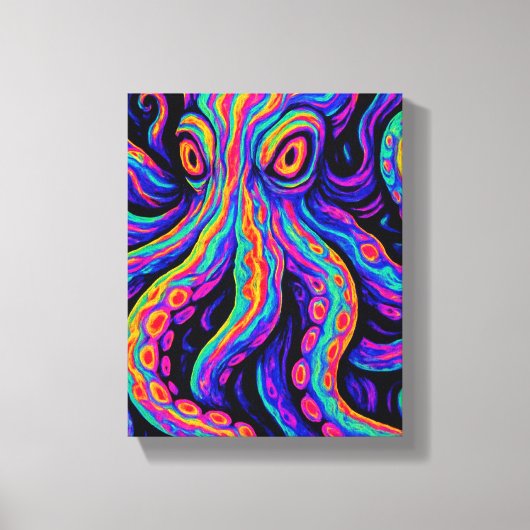 Trippy Vibrant Octopus Canvas Afdruk (Voorkant)
