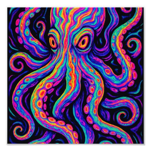 Trippy Vibrant Octopus Foto Afdruk (Voorkant)