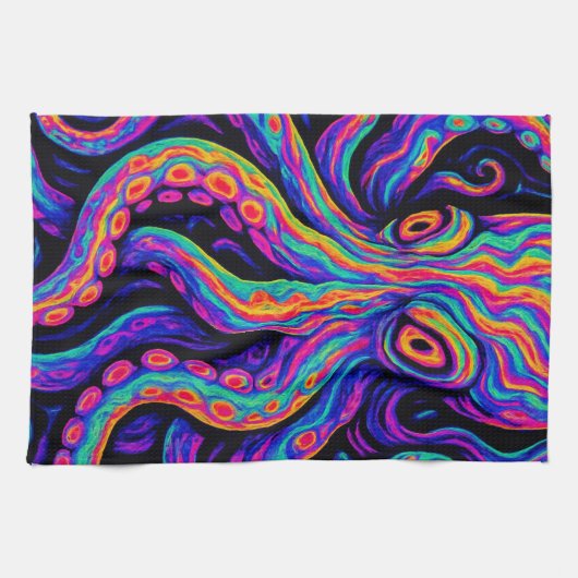 Trippy Vibrant Octopus Theedoek (Horizontaal)