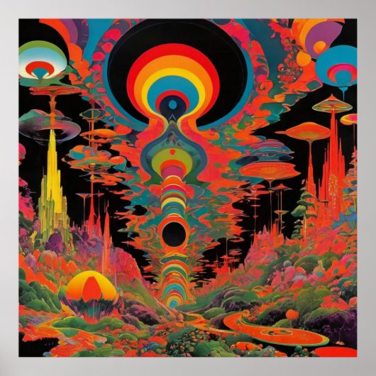 Trippy Vintage 1960s Psychedelische Retro Kunst Poster (Voorkant)