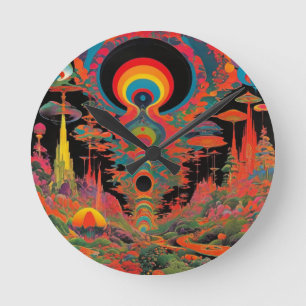 Trippy Vintage 1960s Psychedelische Retro Kunst Ronde Klok