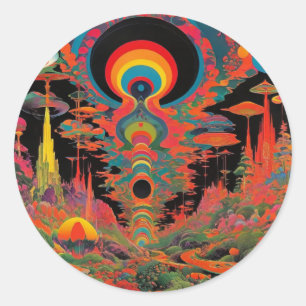 Trippy Vintage psychedelische retro kunst uit de j Ronde Sticker