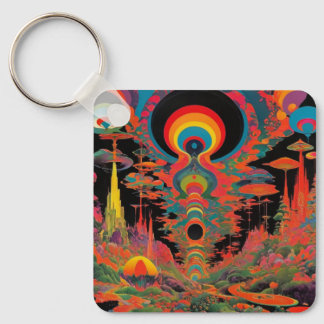 Trippy Vintage psychedelische retro kunst uit de j Sleutelhanger