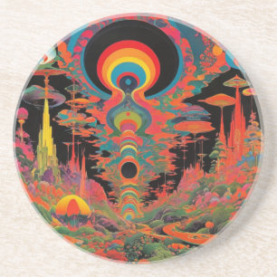 Trippy Vintage psychedelische retro kunst uit de j Zandsteen Onderzetter