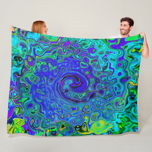 Trippy Violet Blue Abstract Retro vloeistof Fleece Deken (In situ)