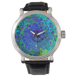 Trippy Violet Blue Abstract Retro vloeistof Horloge