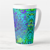 Trippy Violet Blue Abstract Retro vloeistof Latte Mok (Rechterhoek)