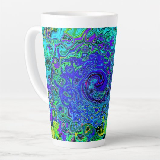 Trippy Violet Blue Abstract Retro vloeistof Latte Mok (Linkerhoek)