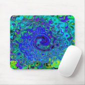 Trippy Violet Blue Abstract Retro vloeistof Muismat (Met muis)