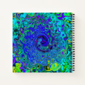 Trippy Violet Blue Abstract Retro vloeistof Notitieboek (Achterkant)