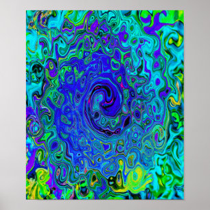 Trippy Violet Blue Abstract Retro vloeistof Poster