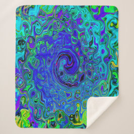 Trippy Violet Blue Abstract Retro vloeistof Sherpa Deken