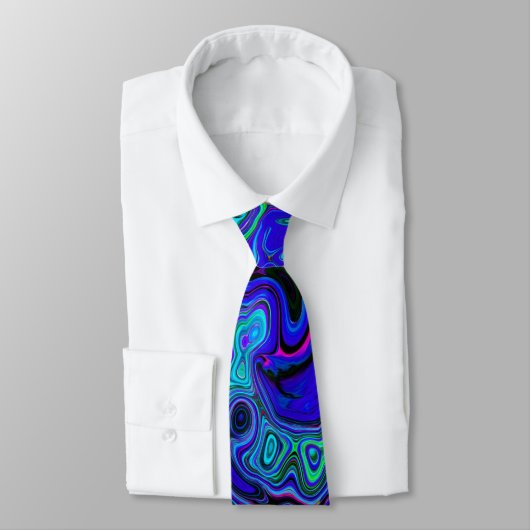 Trippy Violet Blue Abstract Retro vloeistof Stropdas (Gebonden)
