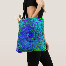Trippy Violet Blue Abstract Retro vloeistof Tote Bag