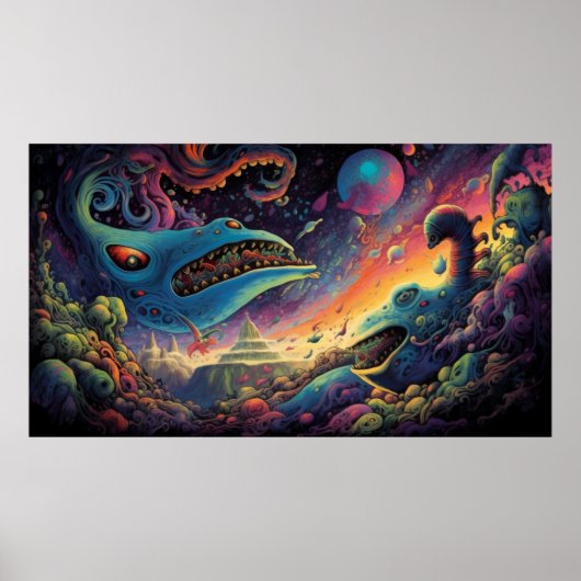 Trippy vliegende wezens poster (Voorkant)