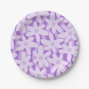 Trippy Wavy Flowers Lavender Paars Floral Pattern Papieren Bordje