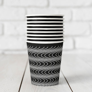 Trippy Wavy Stripes Abstract Cool Fun Black Party Papieren Bekers