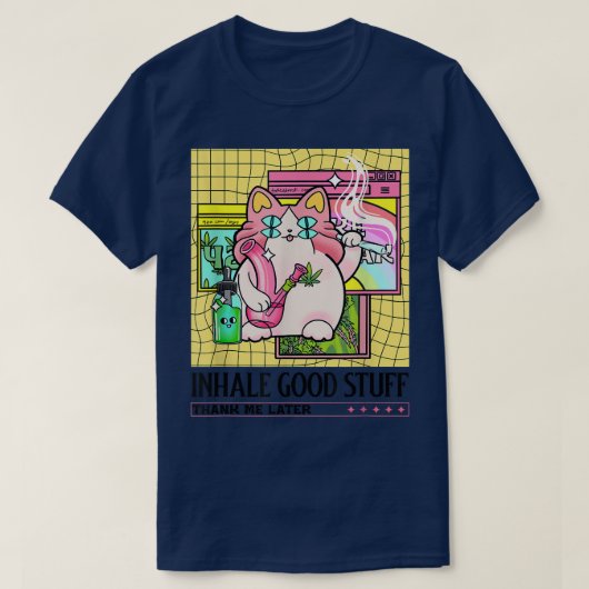 Trippy Weed Kitty Cat CBD Glitch Pastel Bong Joint T-shirt (Design voorkant)