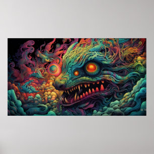 Trippy-wezen met psychedelisch patroon poster
