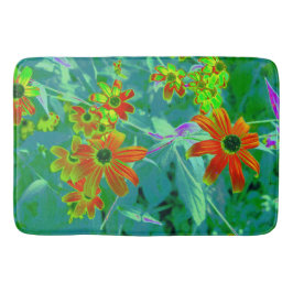 Trippy Yellow en Red Wildbloemen op Retro Blue Badmat