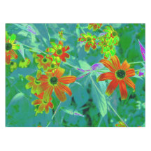 Trippy Yellow en Red Wildbloemen op Retro Blue