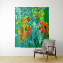 Trippy Yellow en Red Wildbloemen op Retro Blue