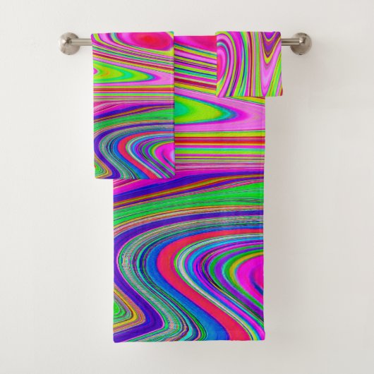 Trippy Yellow en roze Abstracte Groovy Retro Art Bad Handdoek (Insitu)