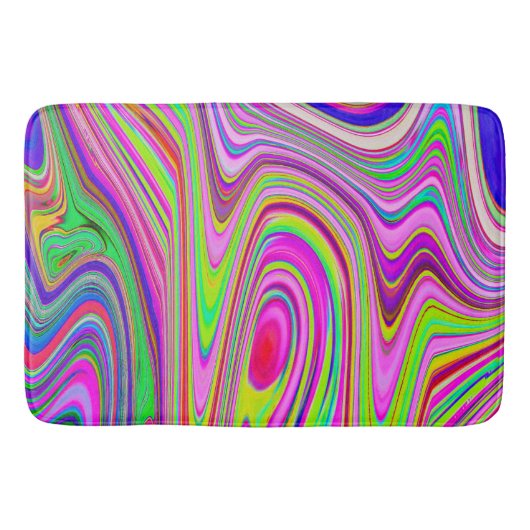 Trippy Yellow en roze Abstracte Groovy Retro Art Badmat (Voorkant)