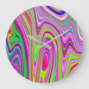 Trippy Yellow en roze Abstracte Groovy Retro Art Grote Klok