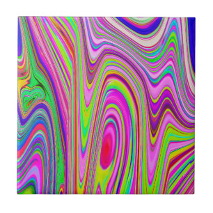 Trippy Yellow en roze Abstracte Groovy Retro Art Tegeltje